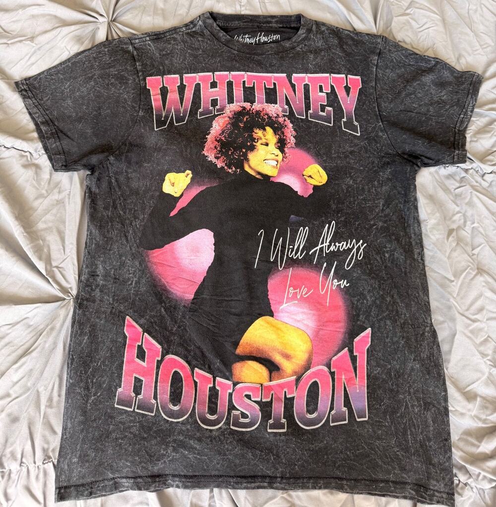 Women's Whitney Houston Short Sleeve T-Shirt Graphic Black/Gray M 100% Cotton